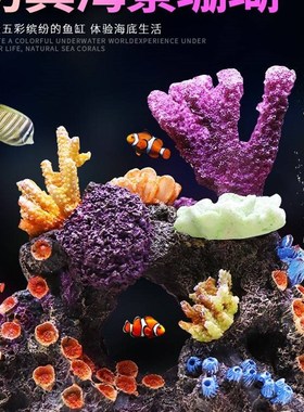 极速真珊瑚鱼缸造景礁石假山x仿躲避屋假珊瑚树饰鱼缸造景装海水