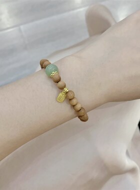 极速老山檀搭配天然和田玉单圈女款女款手链 P时尚百搭有香味手串