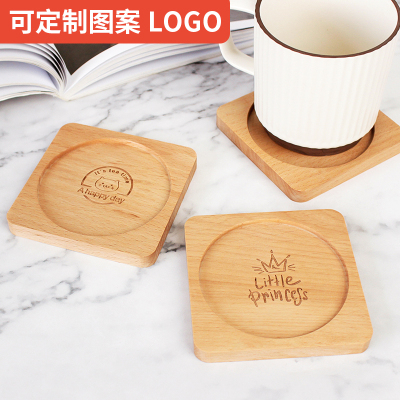 速发定制图案Logo杯垫ins风实木榉木日式隔热垫创意防烫碗垫茶杯