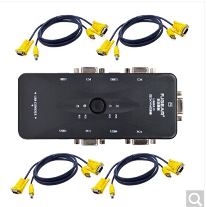 新品丰杰 kvm切换器2/r4口 多电脑主机共用键盘滑鼠显示器KVM切换