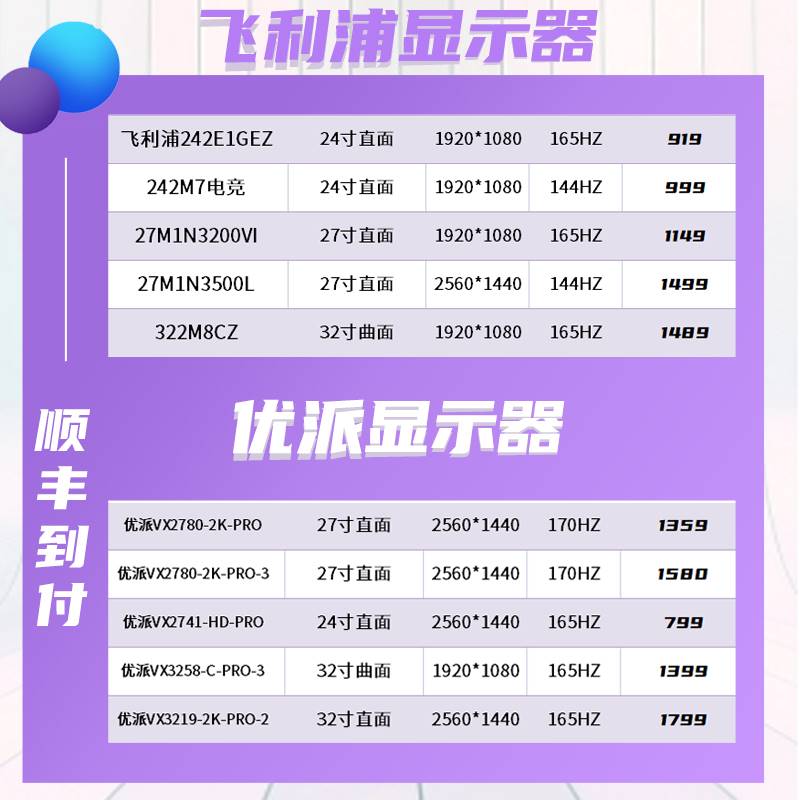 极速24寸/27寸/32寸直面曲面1080P2K/M144HZ电竞4K 显示器