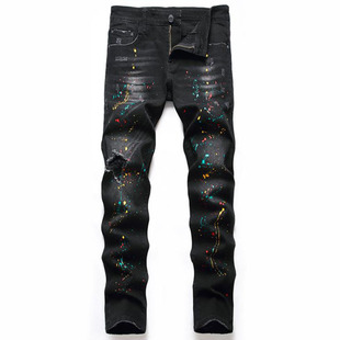 rMen Casual Slim High Str Paint Quality Jeans 极速2022 Black