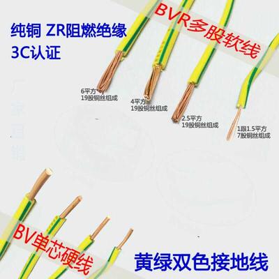 新品黄绿双色接地铜线1/1.5/2.5/4D地6K平方线色接/软铜双多股单