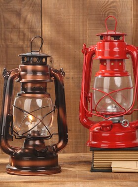 新品创意b摆件装饰复古老式怀旧铁艺手提帐篷露营煤油灯咖啡厅酒