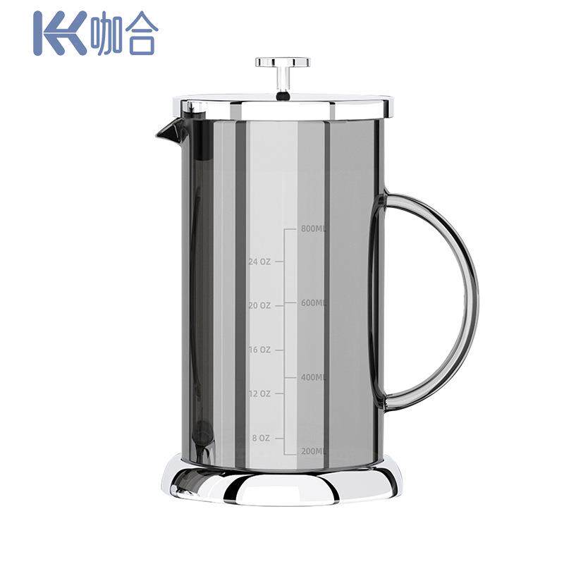 咖合 法压壶离子镀玻璃过滤咖啡壶1000ml家用滤茶壶过滤壶打奶泡
