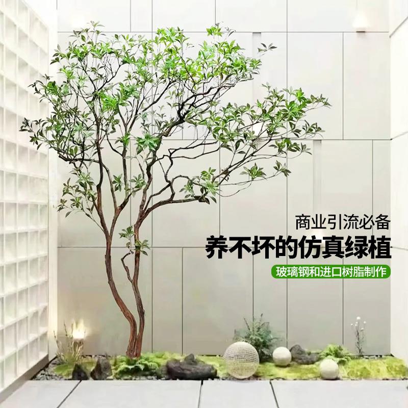 大型仿真绿植造景马醉木橱窗装饰仿生假树商场楼梯下室内景观植物