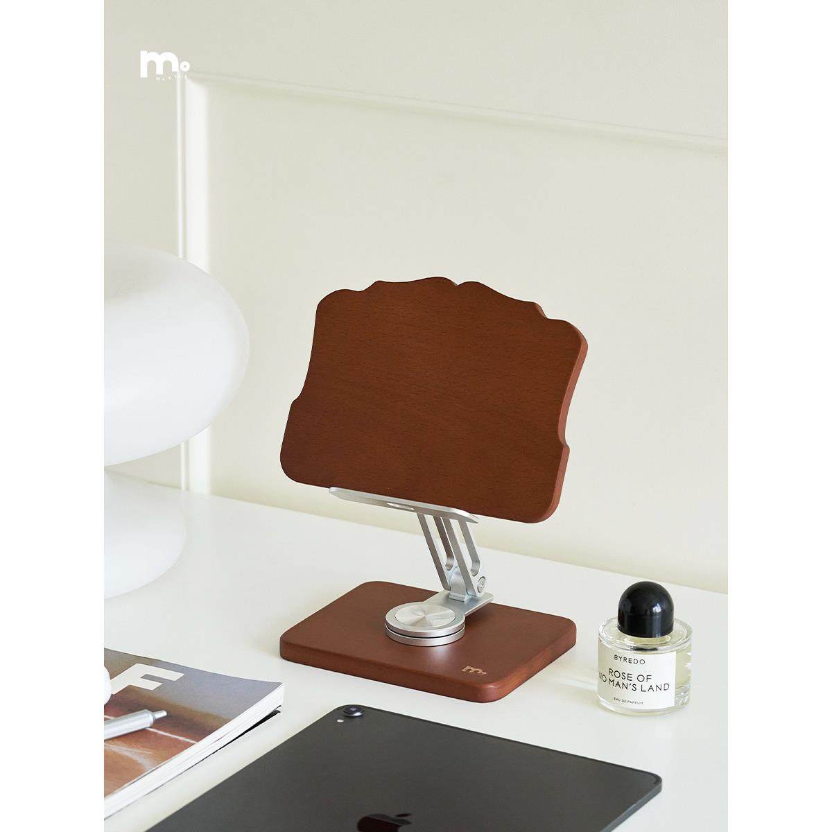 莫语 多功能平板电脑支架实木复古桌面铝合金360度旋转ipad阅读架,收纳整理,手机收纳盒,淘宝优惠券,粉丝福利购,淘宝优惠卷