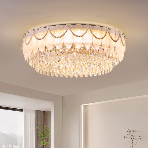 法式轻奢奶油风水晶羽毛吸顶灯