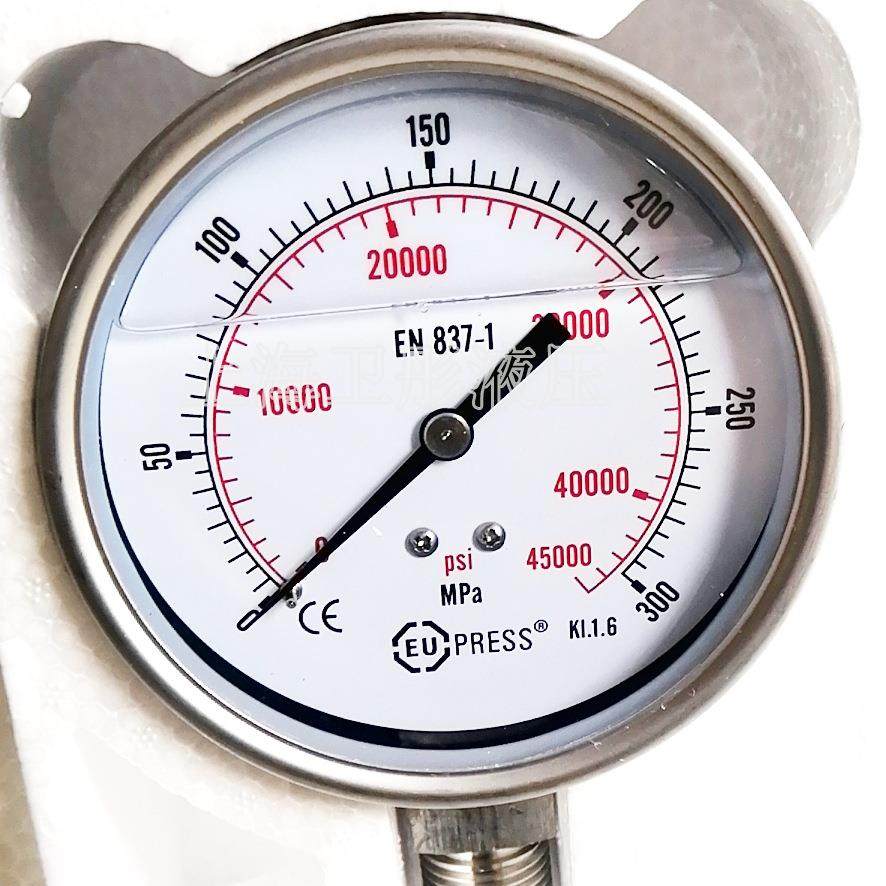 超高压压力表 300MPa 材质316防震不锈钢