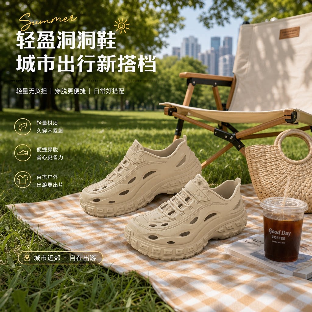 男款洞洞鞋外穿夏季2026新款轮胎图片