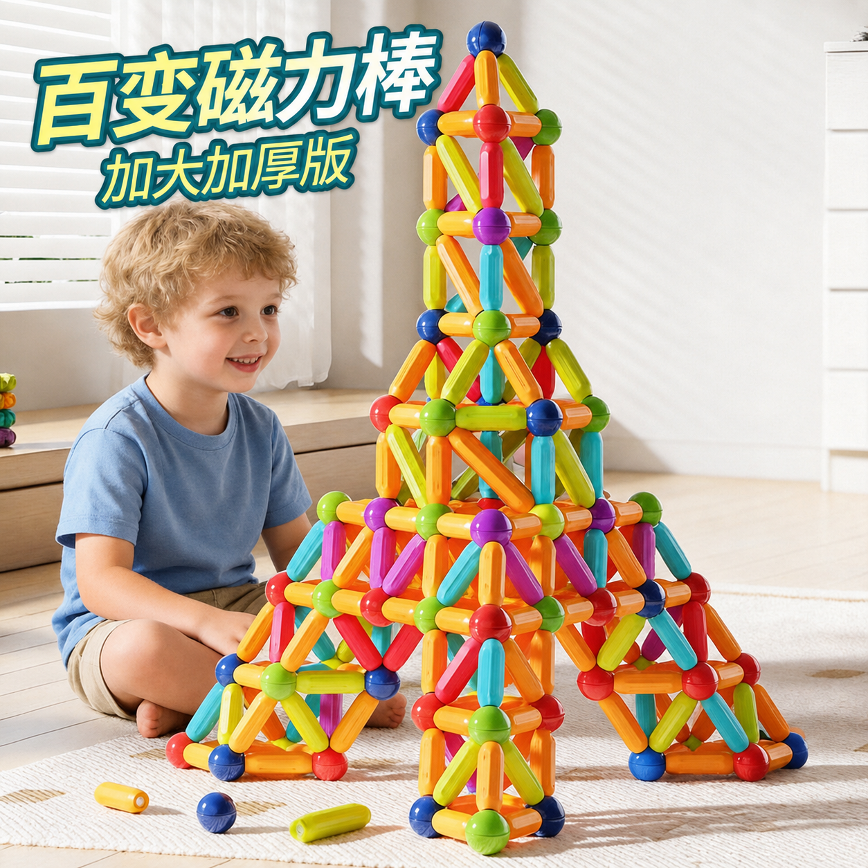 百变磁力棒片积木拼装接强磁铁吸儿童蒙氏早教益智玩具男女孩礼物