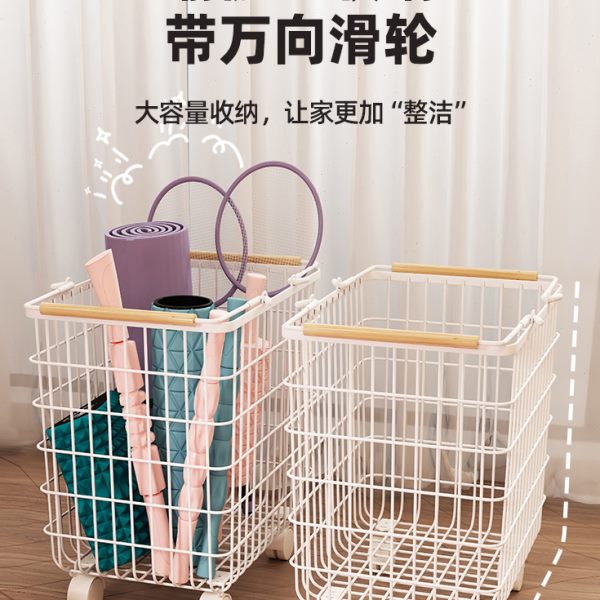 瑜伽垫收纳筐带轮运动工具羽毛球类放置整理神器健身器材置物架子