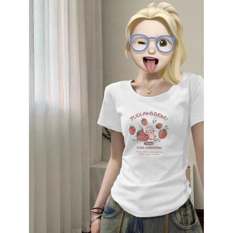 2025夏季新款小个子修身韩版黑色圆领正肩短袖t恤女显瘦短款上衣