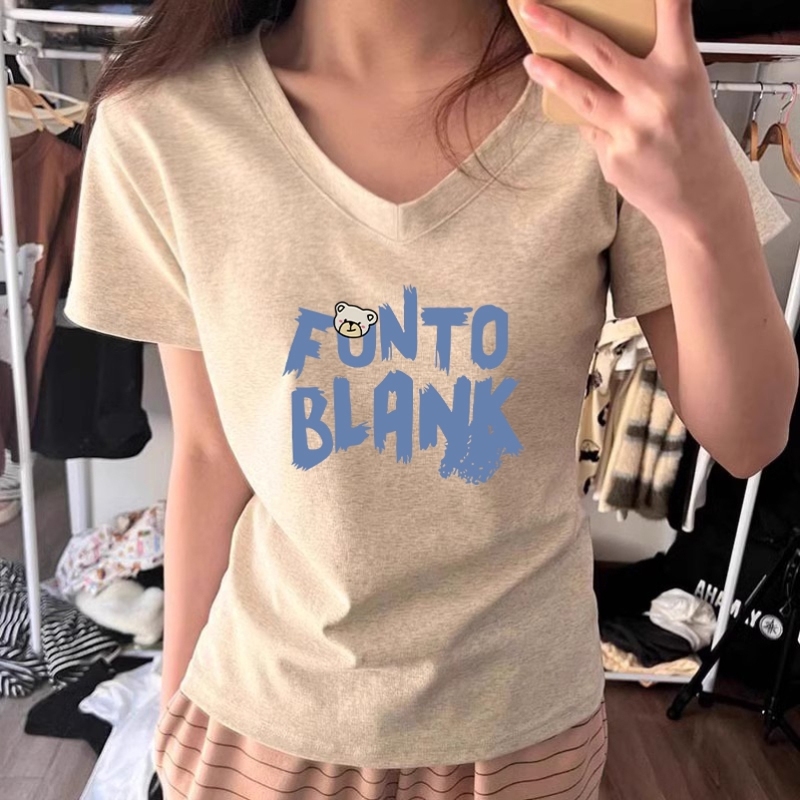 纯棉短袖正肩显瘦t恤女夏季2025纯V领纯色基础款U领打底小衫上衣