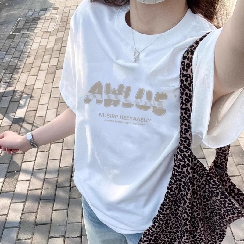 纯棉黑色短袖t恤女夏季2025新款宽松女装小个子美式正肩显瘦上衣