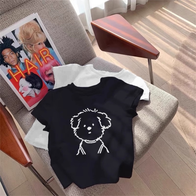 纯棉湖蓝色短袖t恤女2025新款夏季正肩小狗印花美式减龄修身上衣