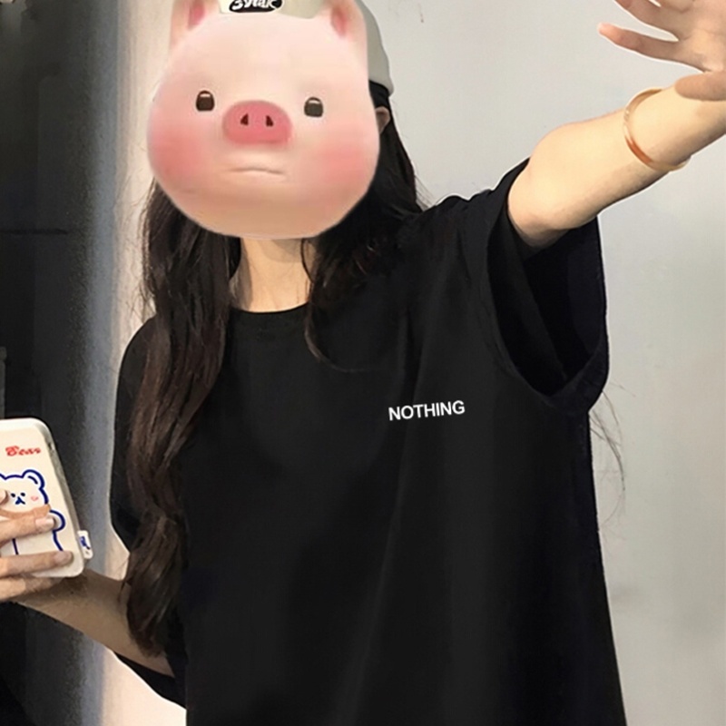 纯棉美式黑色短袖t恤少女夏装2025初中高中学生休闲百搭体恤上衣