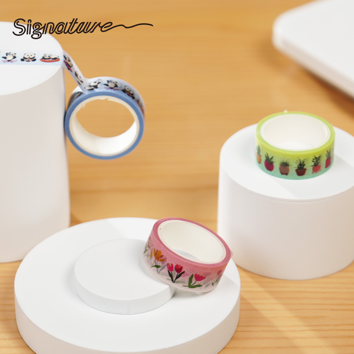 Signature可爱卡通动物花卉图案和纸胶带手账装饰贴纸彩色3m长