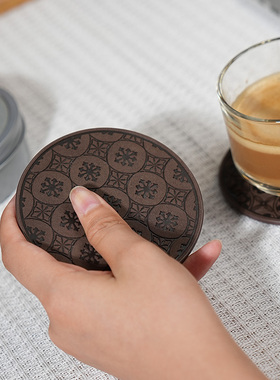 Signature创意防滑杯垫 高级感轻奢皮革吸水隔热垫办公室家用垫子