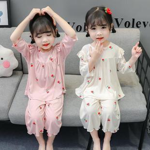 儿童夏季 家居服 冰丝七分袖 睡衣女宝宝空调服可爱公主女童薄款