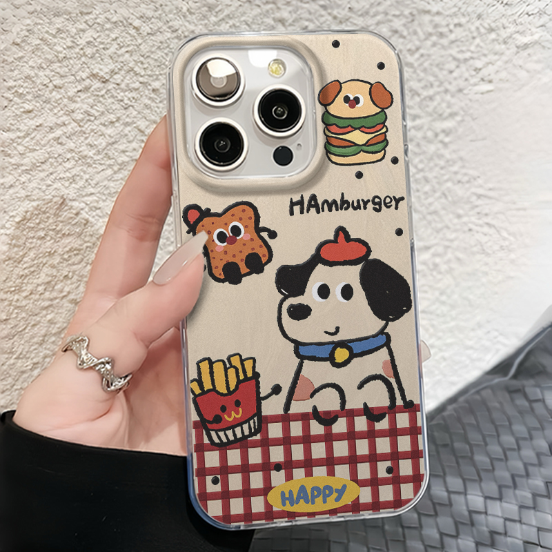 汉堡小狗适用苹果16promax手机壳羽纱小米15新女款iPhone14OPPORENO13PROVIVOS20防摔华为novamate70/三星s24