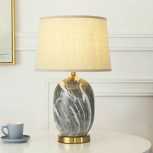 卧室床头柜灯美式创意软装大理石陶瓷客厅设计师台灯bed lamp