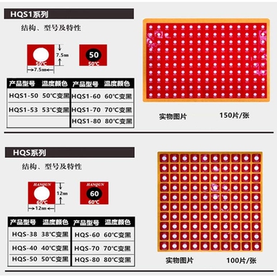 HQS1-60不可逆测温贴片度变黑温度标签 尺寸7.5*7.5㎜ 整张150片