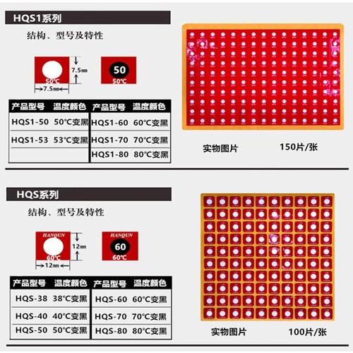 HQS1-60不可逆测温贴片度变黑温度标签 尺寸7.5*7.5㎜ 整张150片