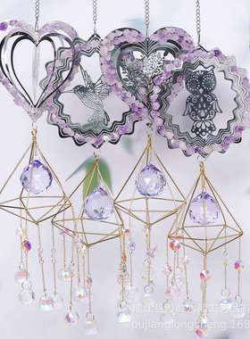 园艺工艺品蜂鸟空气植物架紫色灯饰球蜻蜓爱心工厂货源水晶挂件