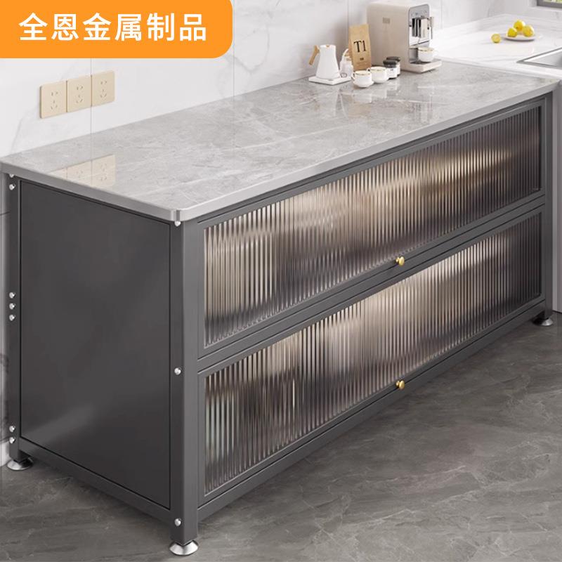 岩板防尘厨房置物架落地式碗碟收纳架微波炉置物架餐边碗柜储物柜