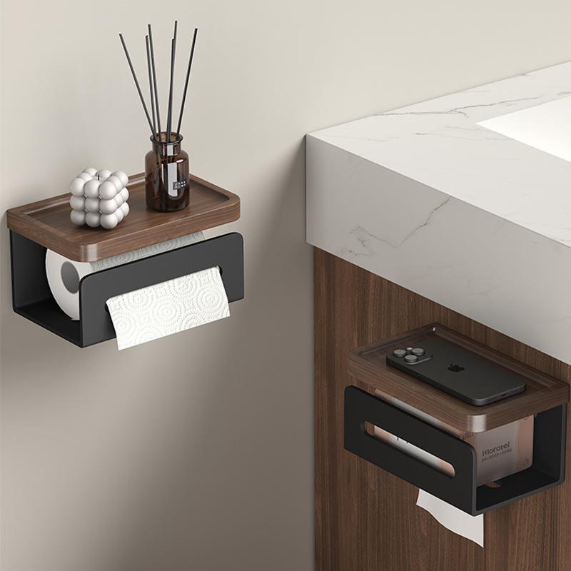 胡桃木卫生间厕纸盒浴室厕所纸巾盒免打孔洗手置物架卫生纸手纸盒