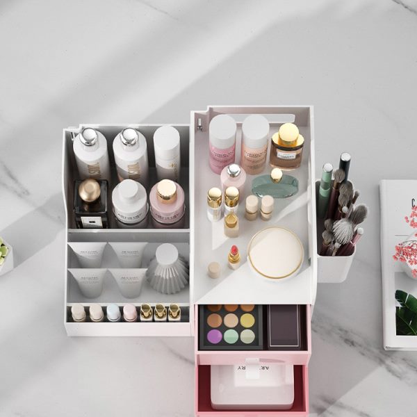 桌面化妆架塑料办公室书架文具防尘抽屉式化妆品收纳架文件收纳盒