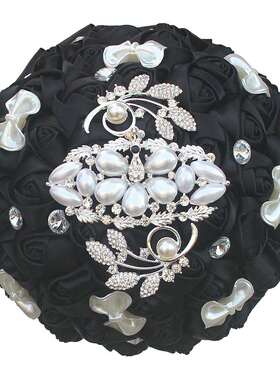 现货 水钻新娘手捧花 蝴蝶结欧美黑色玫瑰手捧花婚庆捧花W2913