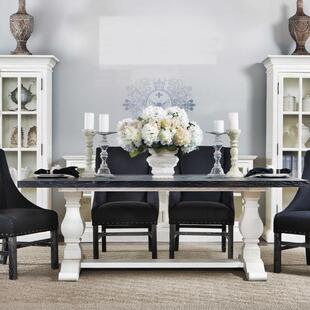 美式乡村实木餐桌椅组合别墅餐台复古做旧长方形吃饭桌会议桌书桌