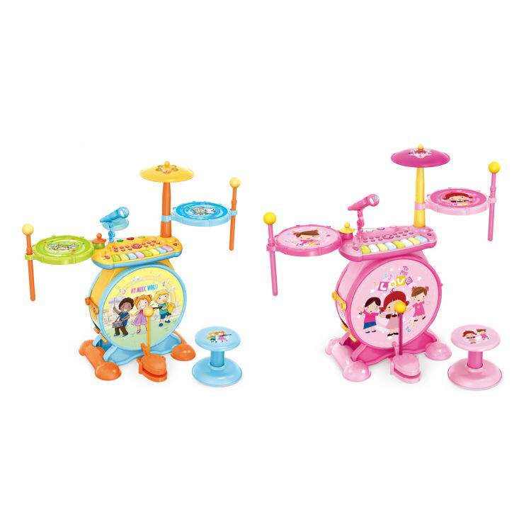 卡通架子鼓带椅子麦克风电子琴套装儿童打鼓爵士鼓打击乐器玩具