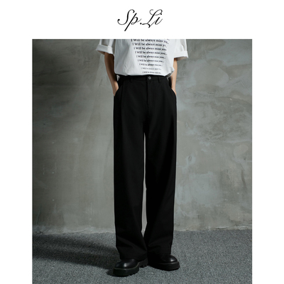 SPLi【三本西】黑色垂坠感西裤男士夏季宽松直筒休闲裤阔腿西装裤
