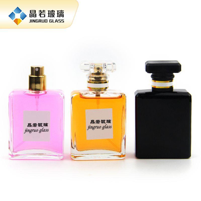 厂家现货25ml方型香水瓶亚克力盖玻璃瓶螺口喷雾泵头香水分装瓶