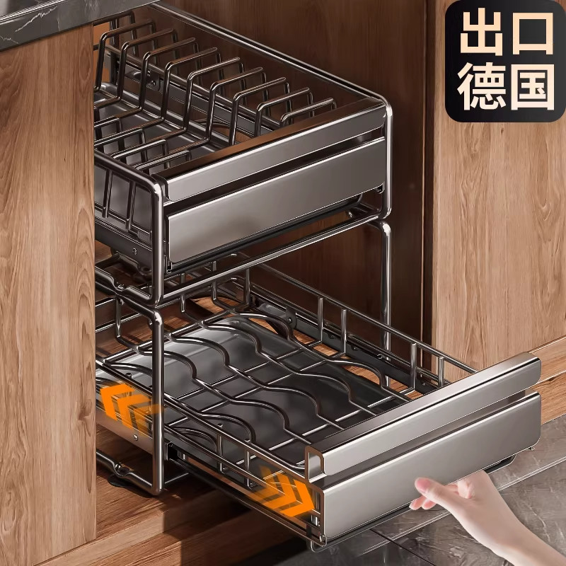厨房整体橱柜内置物架碗碟收纳层架抽屉式抽拉篮碗篮沥水碗架碗盘