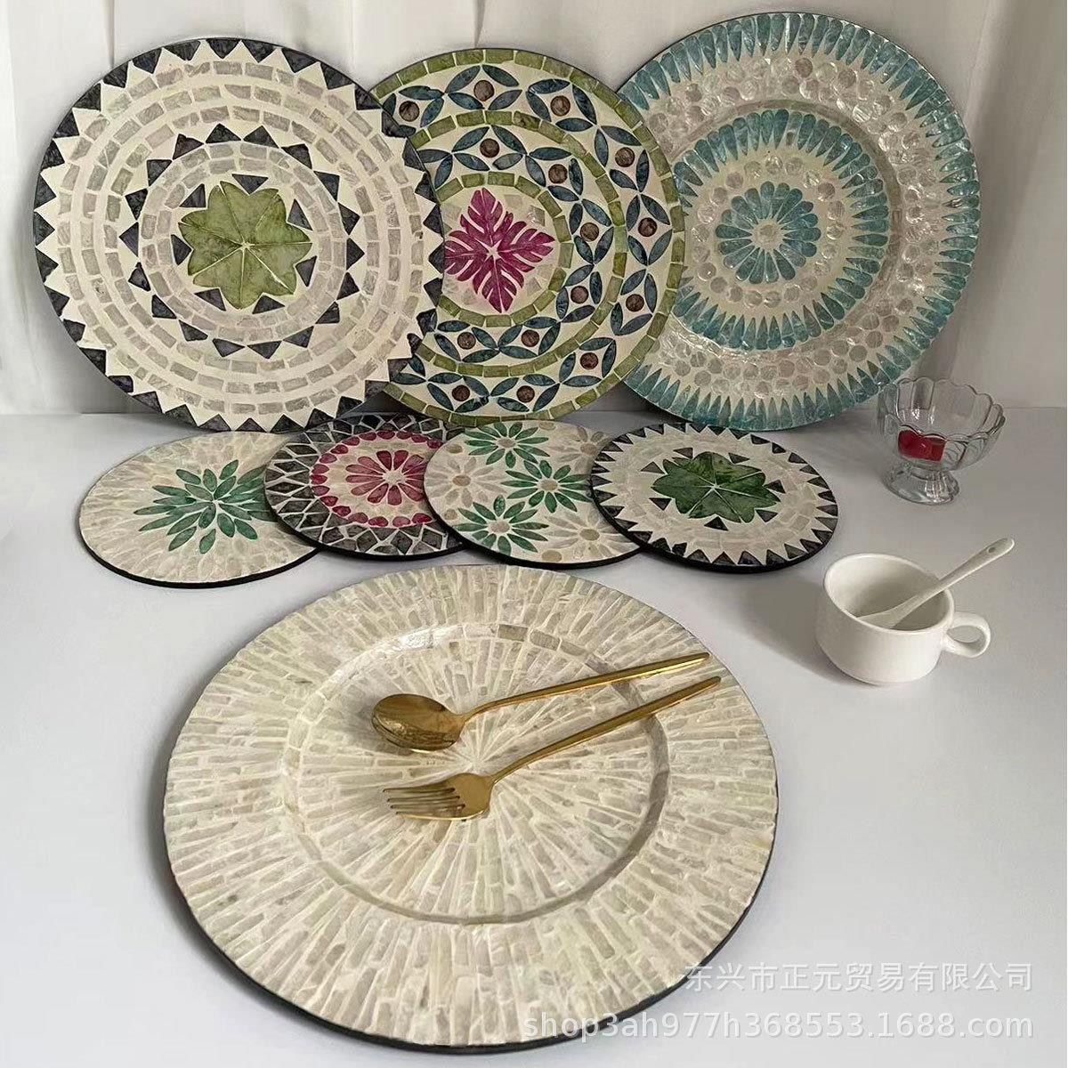 贝壳餐垫贝壳装饰盘彩贝壳杯垫创意装饰贝壳圆盘桌面隔热垫贝壳垫