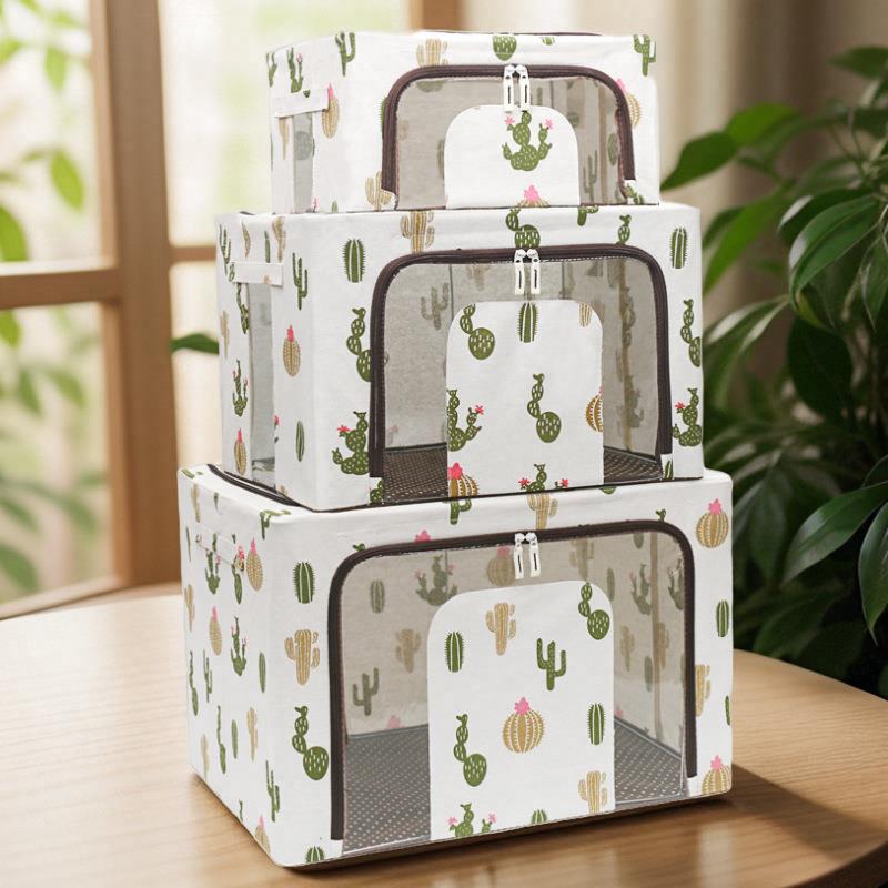 派士龙棉麻收纳箱防潮布艺66升可折叠衣物棉被玩具百纳储物箱衣柜