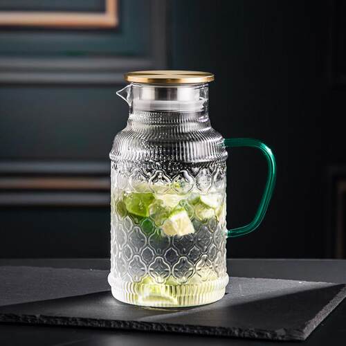 A5L海棠花凉水壶玻璃耐温凉茶壶家用装水容器客厅大容量冷水壶