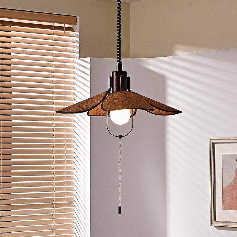 侘寂风实木餐厅吊灯中古民宿餐桌吧台伸缩灯复古禅意茶室小吊灯