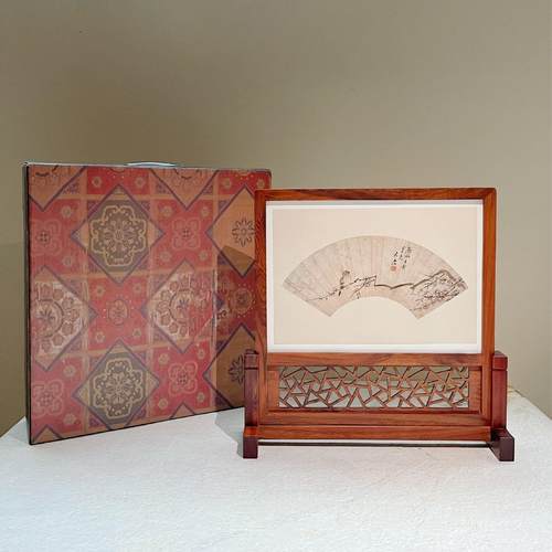 屏风隔断入户玄关红木插屏摆台实木台屏装裱相框复古装饰创意摆件