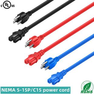三插转C15凹槽品字尾15A电源线红色蓝色14AWG C15美标美式 15P
