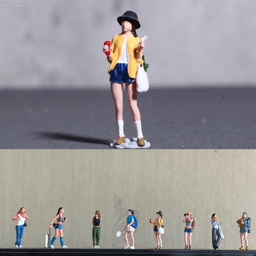1:64买菜女摄影女微缩人偶模型沙盘场景微距拍摄道具摆件仿真手办