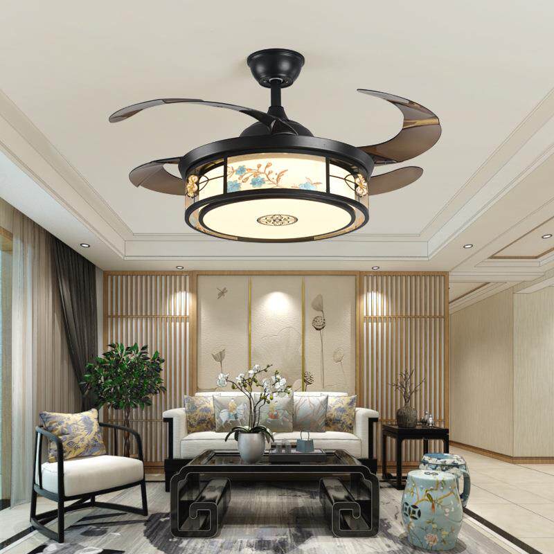 新中式吊灯带电风扇灯家用客厅遥控隐形led吊扇灯卧室饭厅餐厅灯