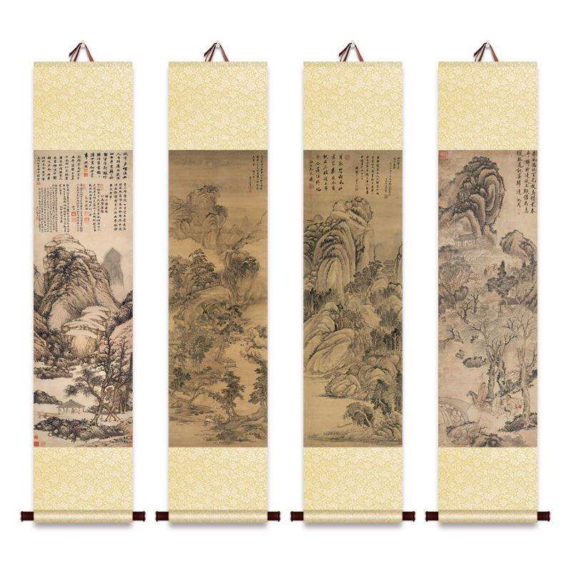 5ZV7新中式古风卷轴挂画仿古山水画挂轴画古画茶楼茶室书房玄