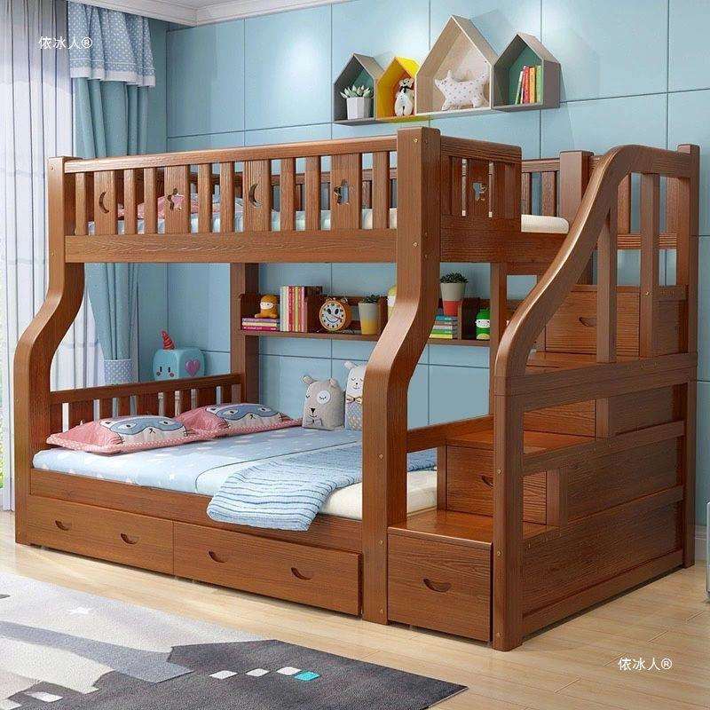 升级全实木儿童床上下铺床高低子母床双层床二层楼梯爬梯床成人床