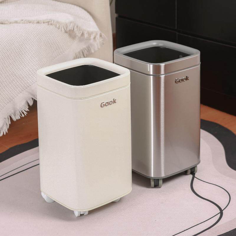 无盖家用直投厨房垃圾桶客厅不锈钢可移动带轮轻奢8889