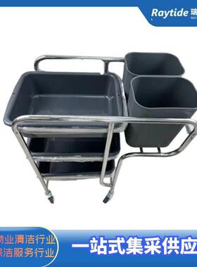 白云不锈钢收餐车AF08167酒店收碗车带垃圾桶多功能餐厅小推车